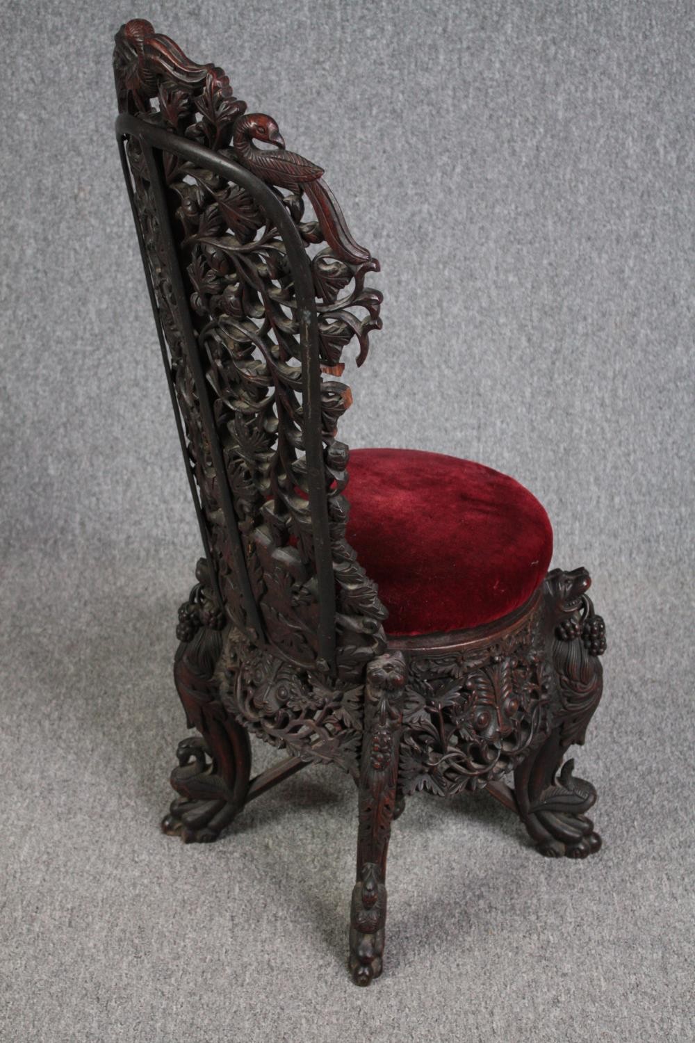 Side chair, 19th century Burmese carved hardwood. H.101cm. - Image 4 of 6