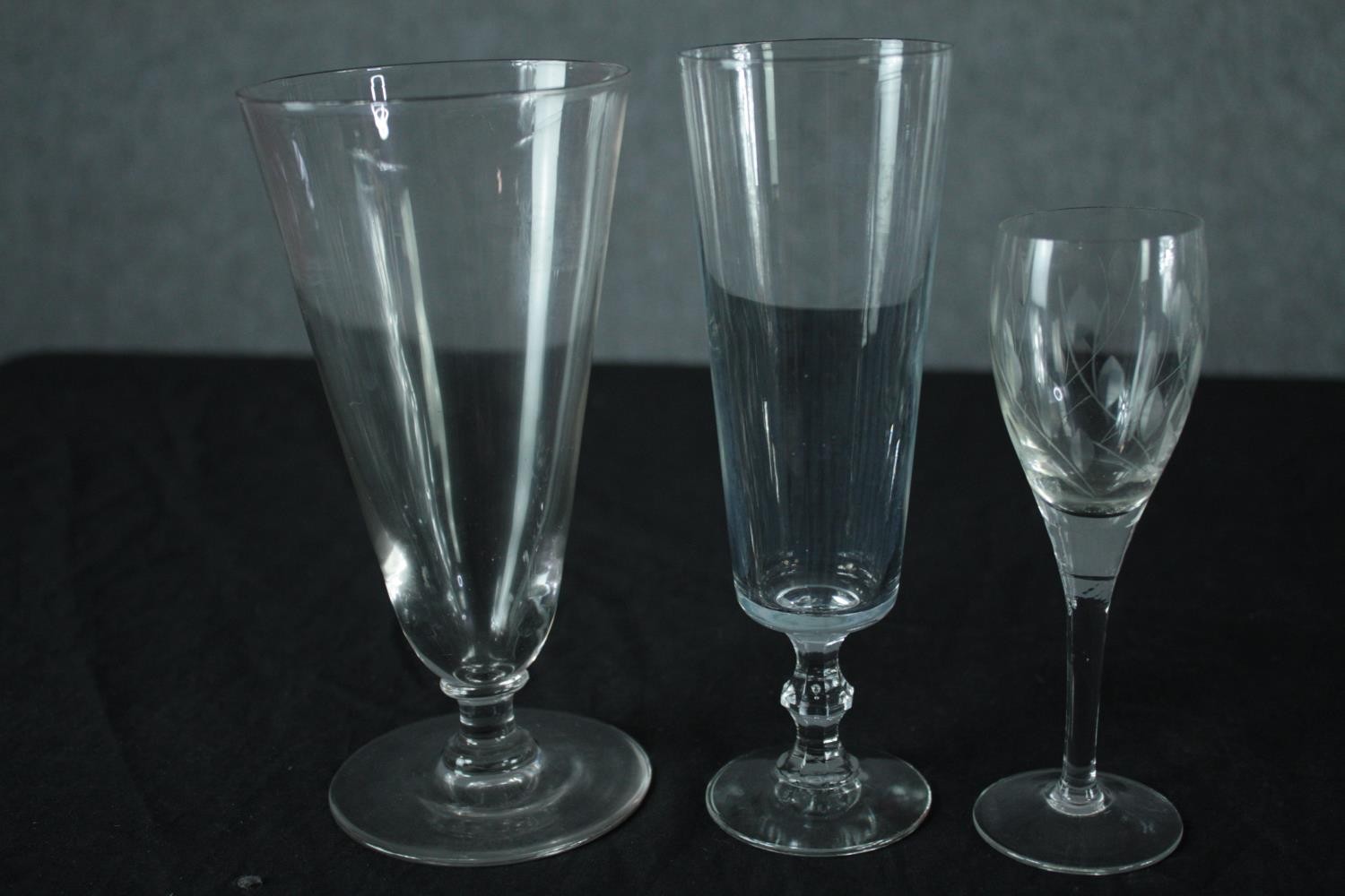 A mixed collection of stemmed glasses. In sets of eight, six, and three with a single sherry - Image 3 of 3