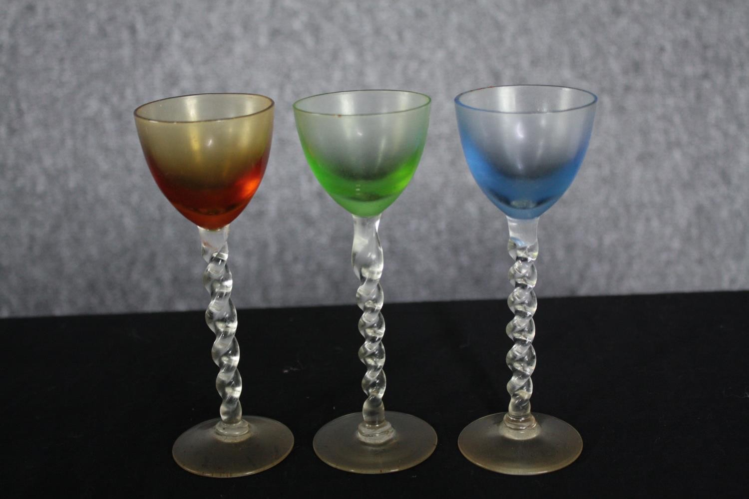 A mixed collection of coloured stemmed glass. Including wine, sherry and cocktail glasses. The - Image 2 of 4