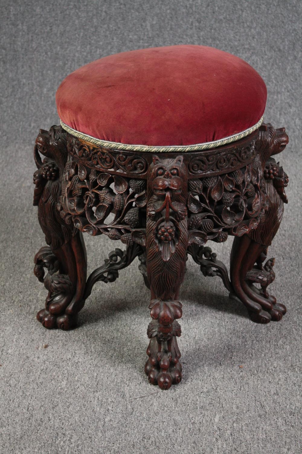 Stool, Burmese carved hardwood. H.54 Dia.46cm. - Image 2 of 4