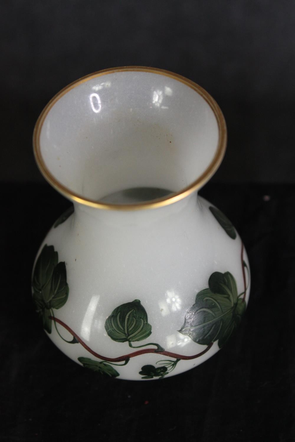 Two milk glass vases with gilt edging and floral decoration. One Bohemian cameo glass with cranberry - Image 5 of 7