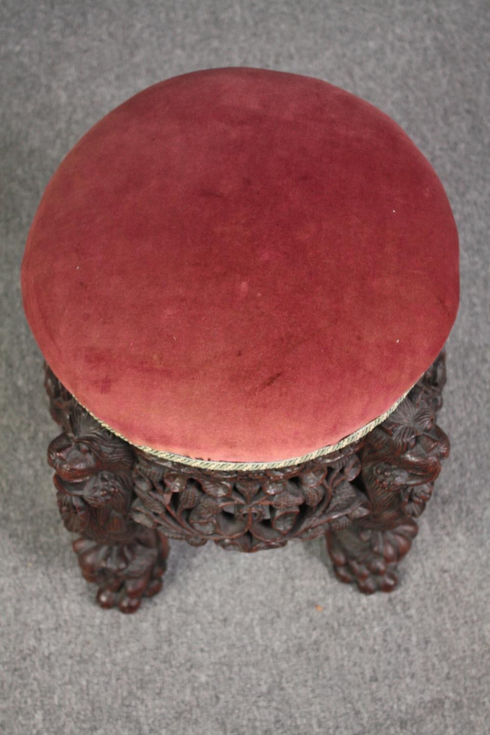 Stool, Burmese carved hardwood. H.54 Dia.46cm. - Image 3 of 4