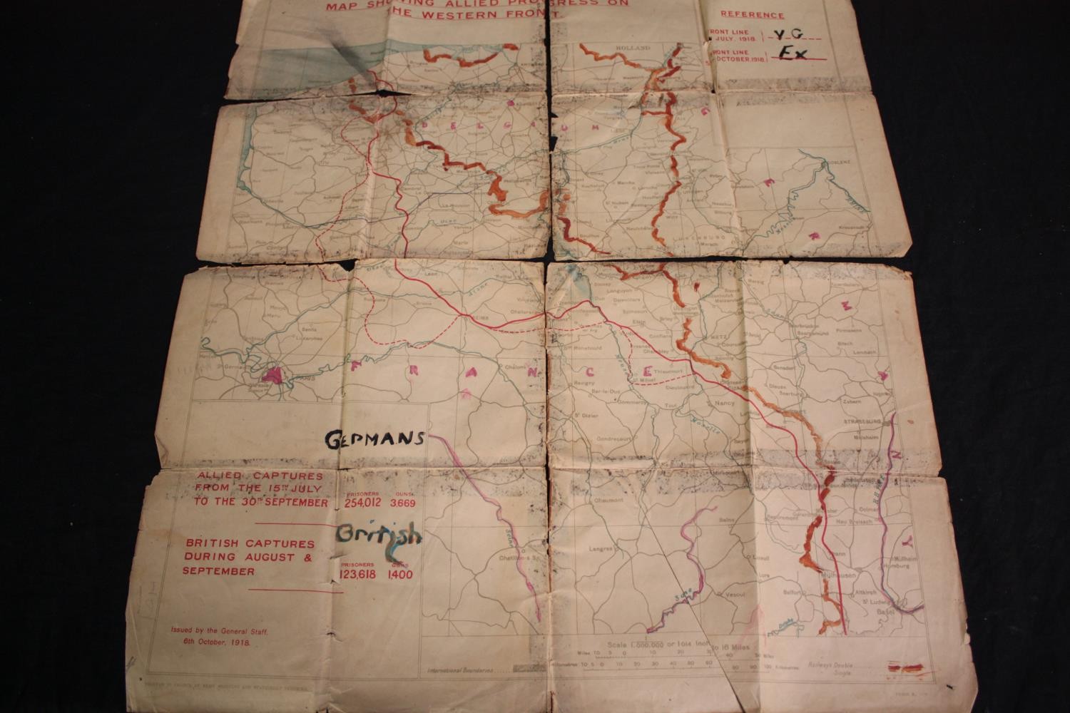 A fascinating trench or situation map detailing the allied advance from the 30th July to 5th