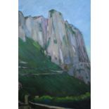 Archibald Elliot Haswell-Miller (British. 1887 - 1979). Acrylic on paper. Mountain scene.