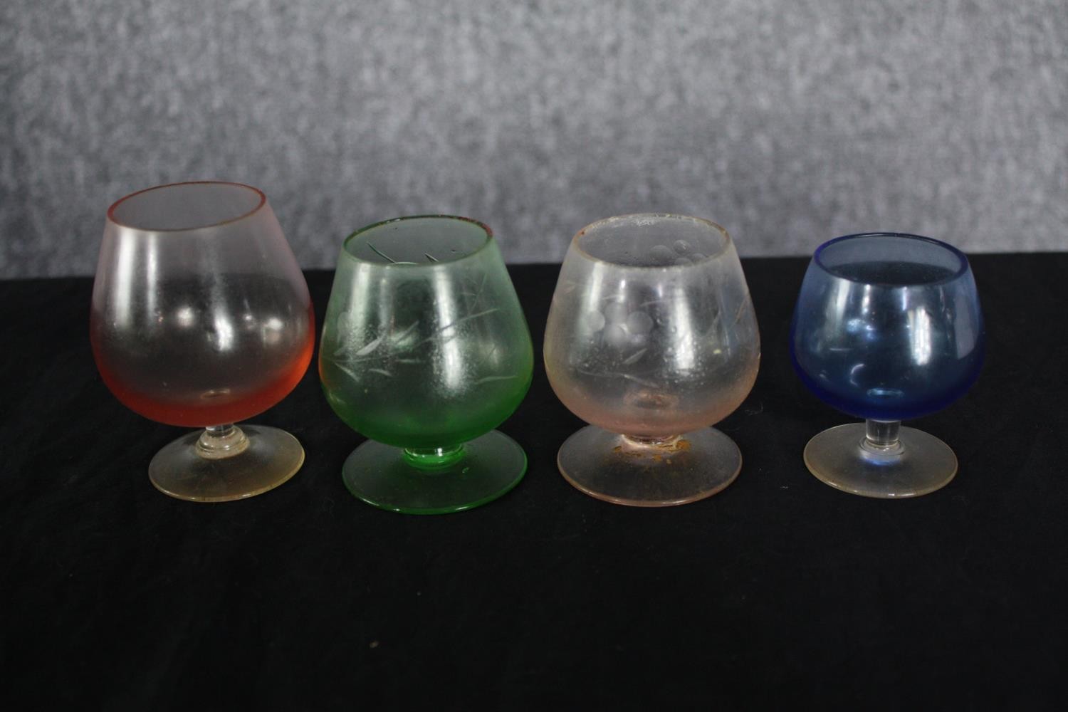 A mixed collection of coloured stemmed glass. Including wine, sherry and cocktail glasses. The - Image 4 of 4