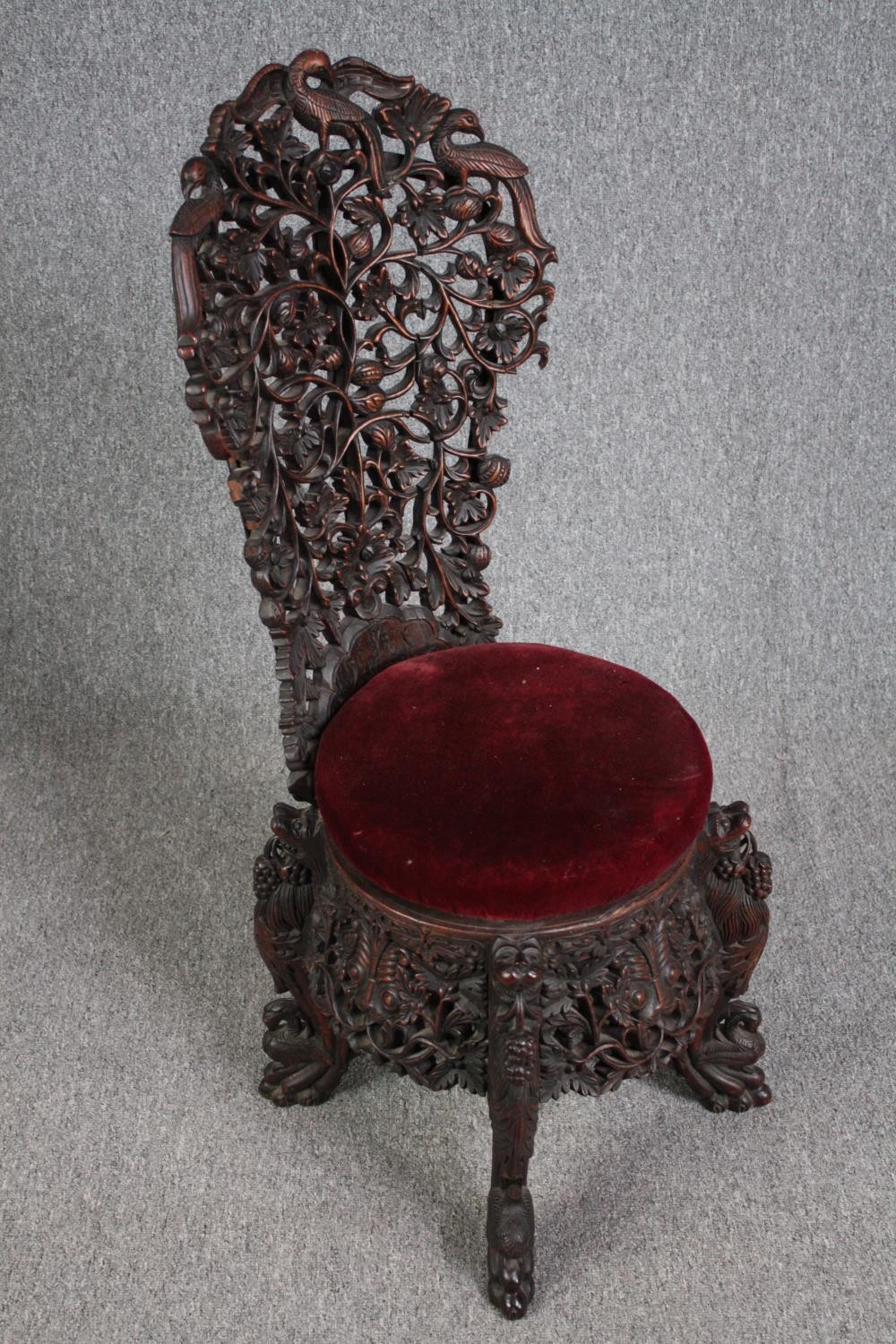 Side chair, 19th century Burmese carved hardwood. H.101cm. - Image 2 of 6