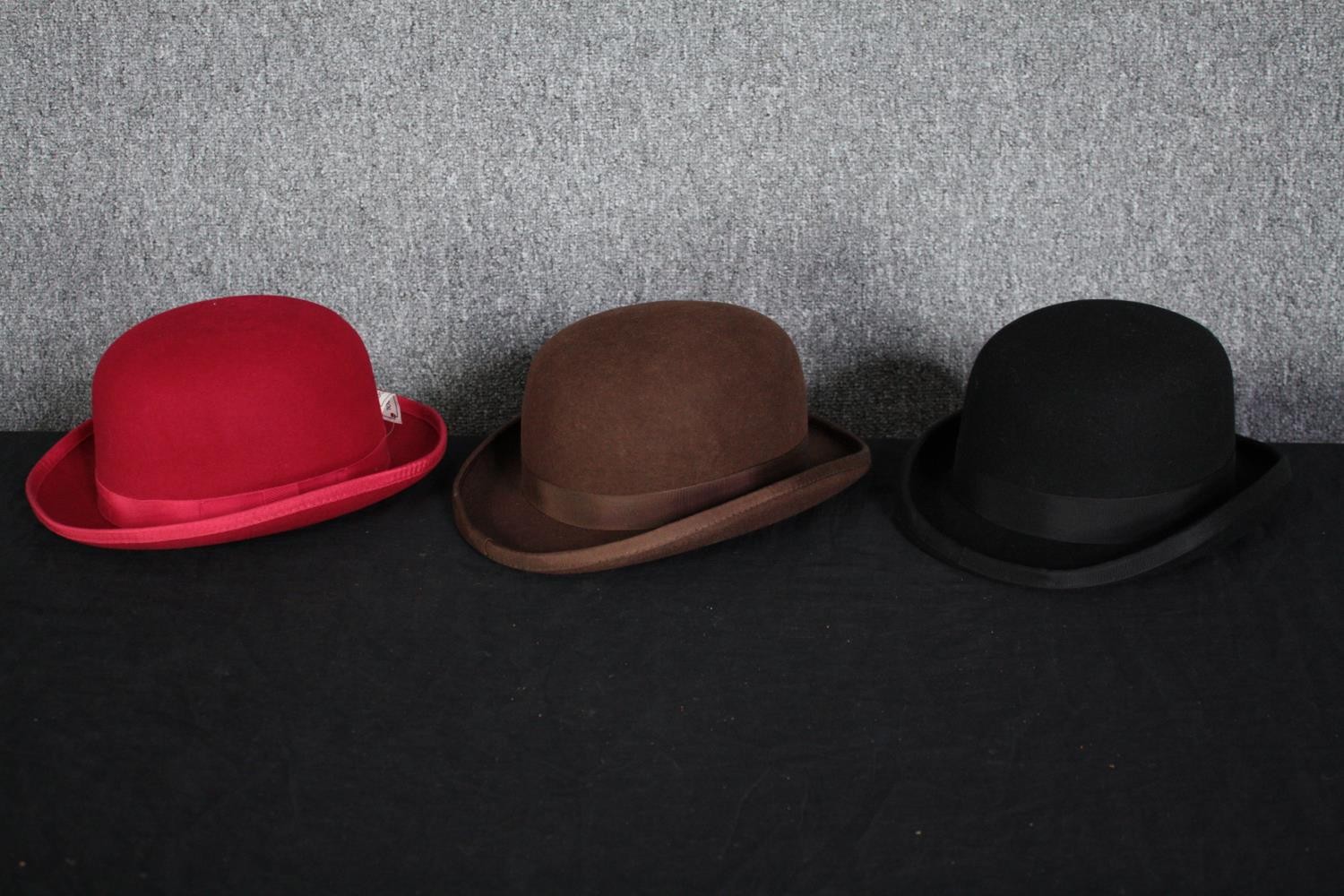 Three Bowler hats. Size small and medium. Made by PJ Powell and Major.