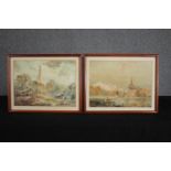 A pair of watercolours in matching frames. Asian scenes. signed indistinctly lower right. H.34 W.