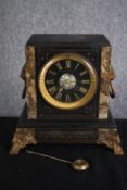 A late 19th century slate and marble mantle clock. Otto Hecht, Frankfurt. H.24 W.24 D.14cm.