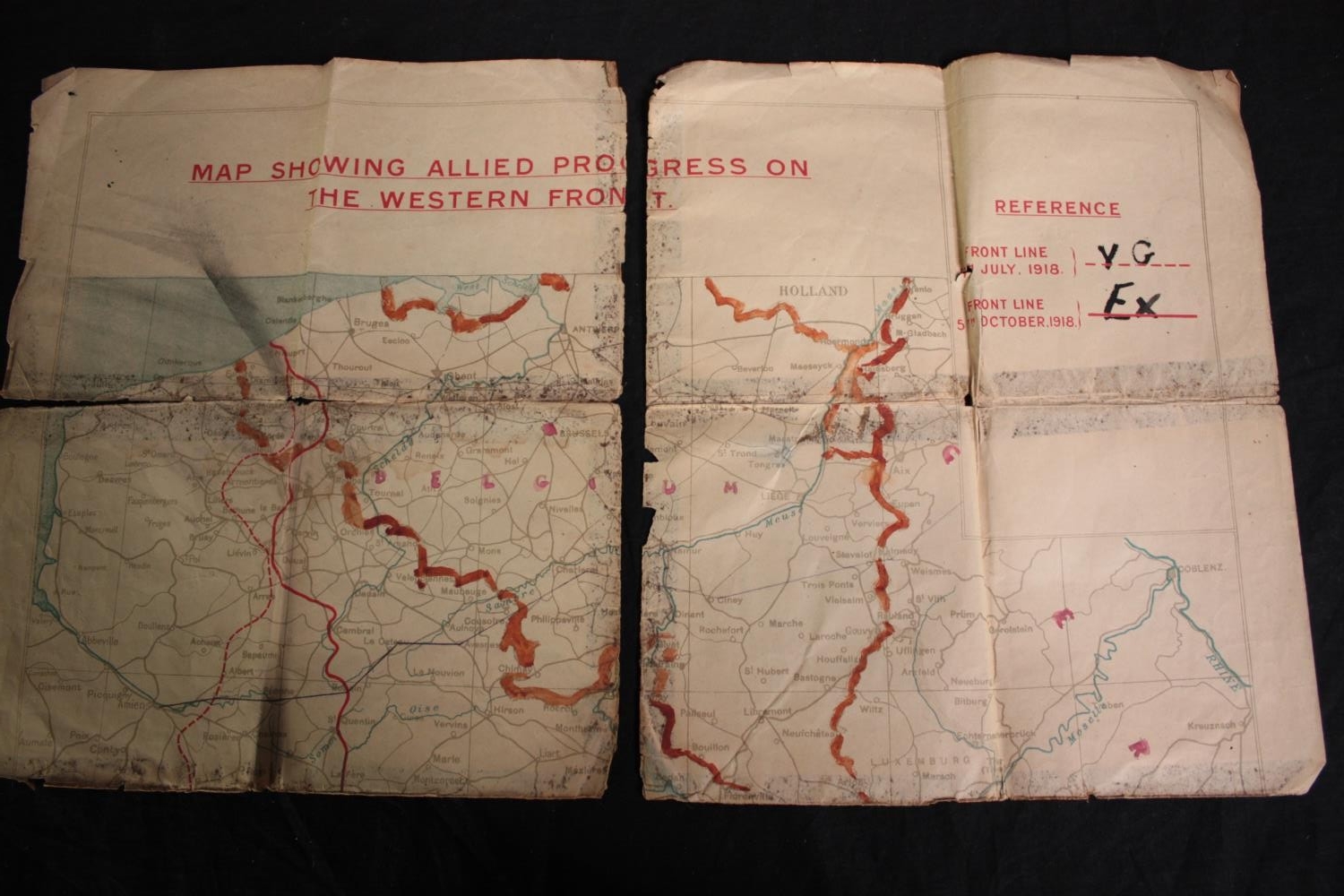 A fascinating trench or situation map detailing the allied advance from the 30th July to 5th - Image 3 of 7
