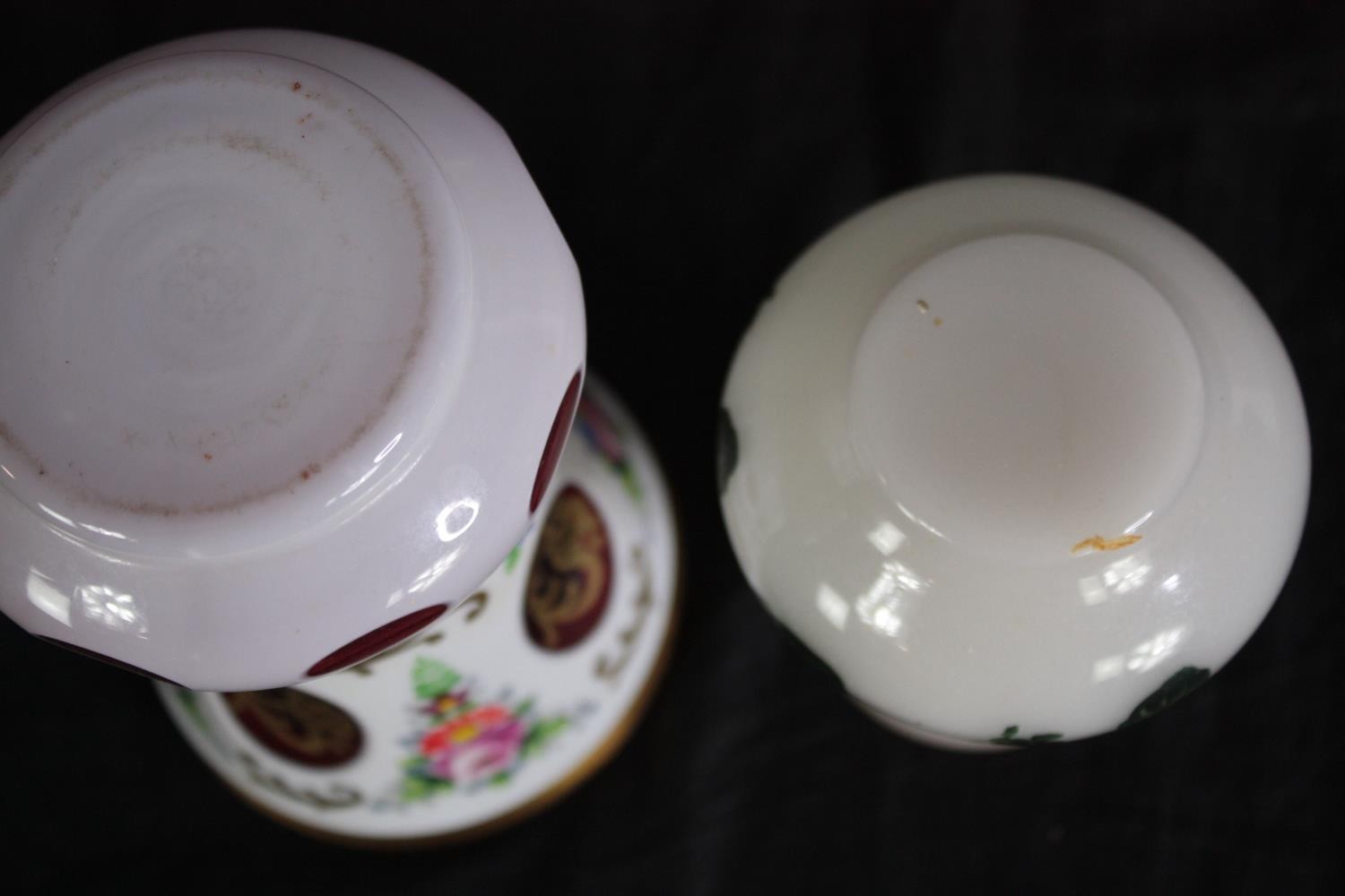 Two milk glass vases with gilt edging and floral decoration. One Bohemian cameo glass with cranberry - Image 7 of 7