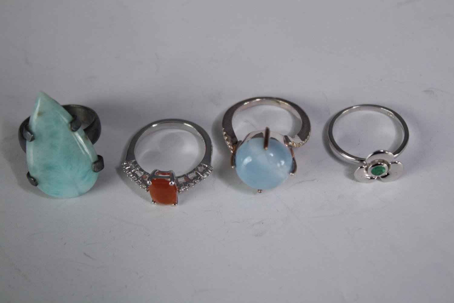 A collection of ten silver gem-set rings of various designs. Set with Fire opal, amber, amethyst and - Image 4 of 4