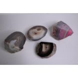 A collection of four Agate geode slices and pieces, some dyed. H.14 W.10cm. (largest)