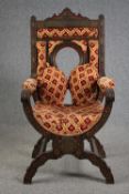 Throne chair, late 19th century polychrome of Eastern influence, signed or inscribed to the front.
