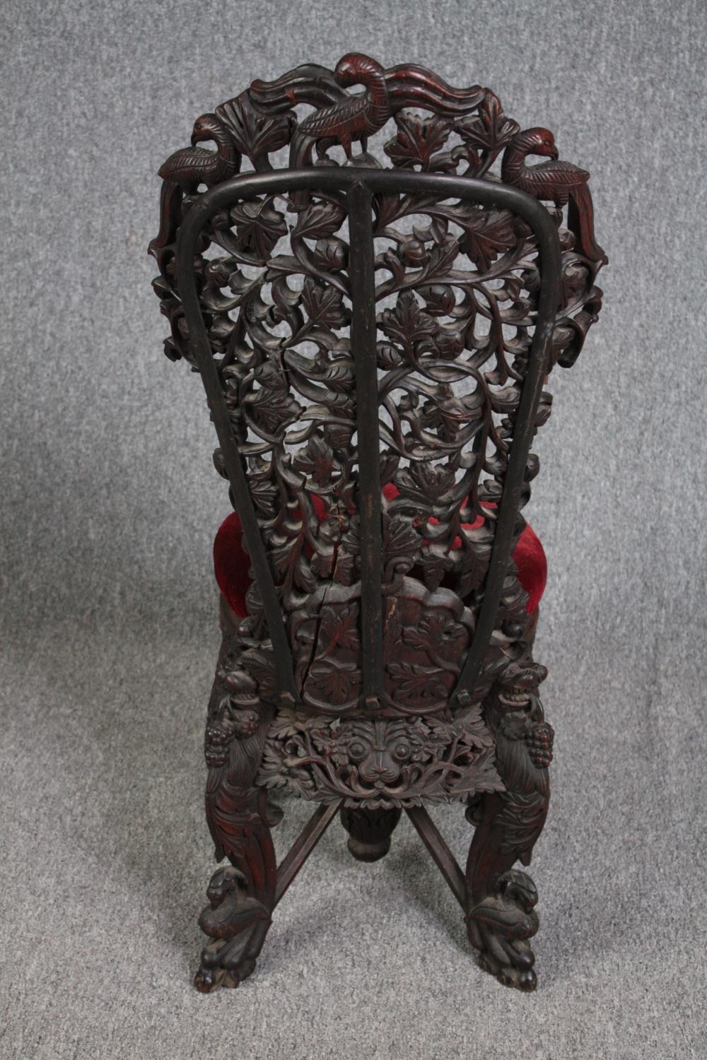 Side chair, 19th century Burmese carved hardwood. H.101cm. - Image 5 of 6