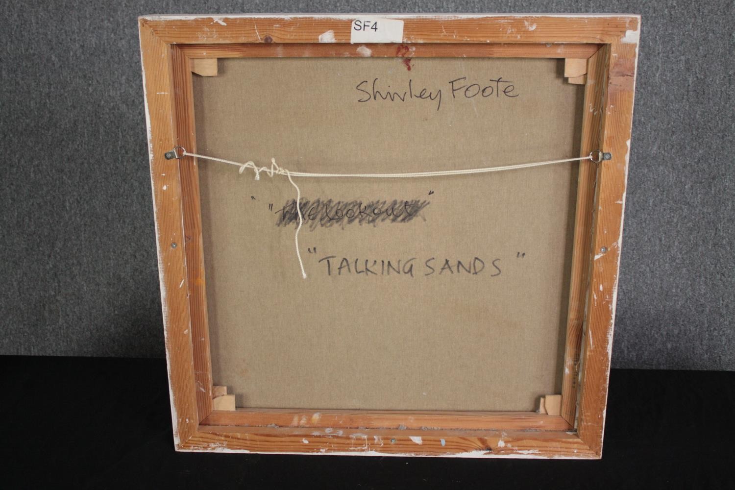 Shirley Foote. Oil painting on canvas titled 'Talking Sands'. Abstract. Signed with initials lower - Image 4 of 4