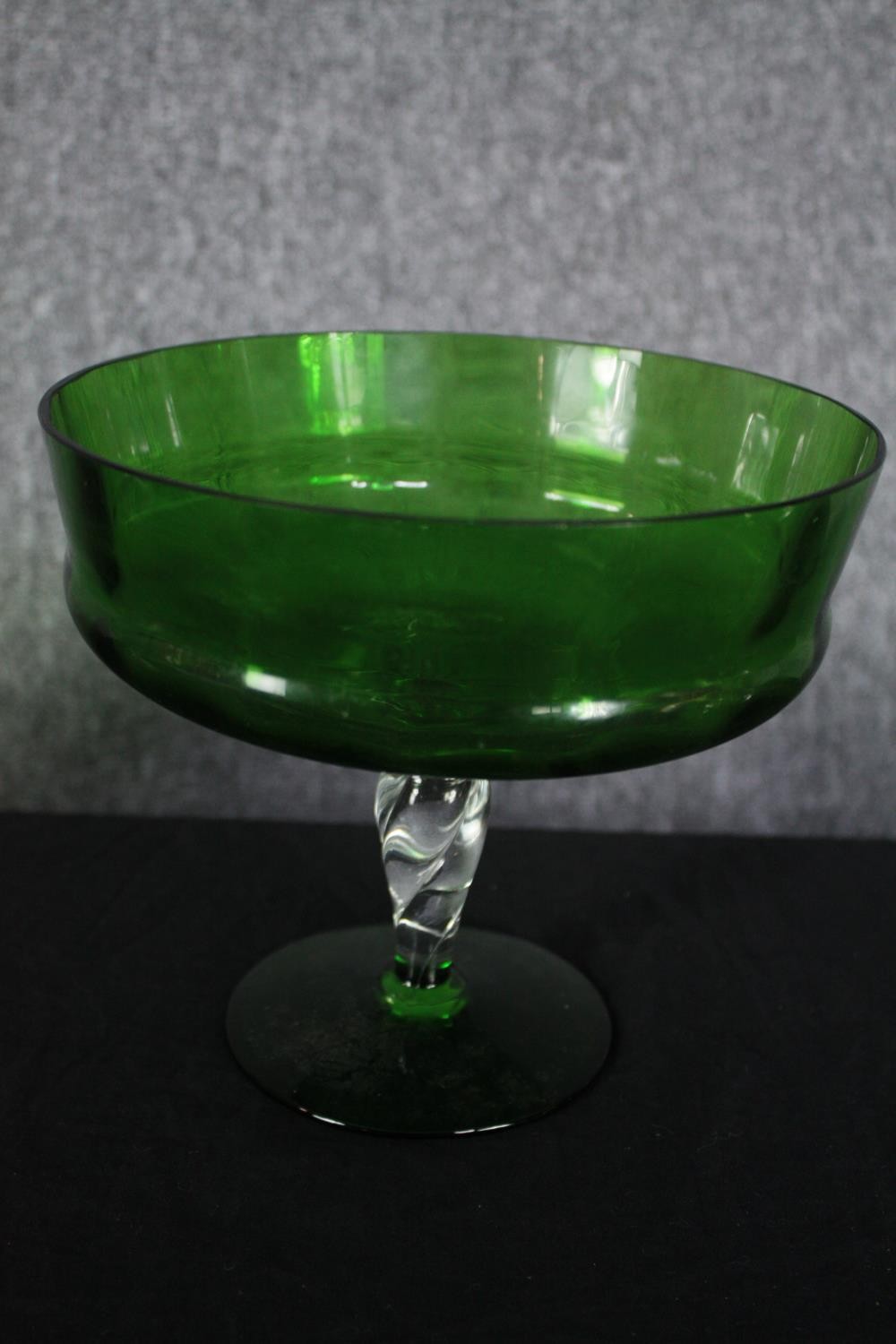 A collection of mixed glass including a decanter and two raised bowls. Also, a green Art Nouveau - Image 4 of 5