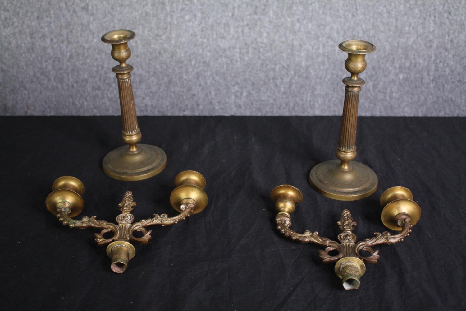 A pair of brass candle holders. Probably late nineteenth century. H.37cm. (each) - Image 4 of 5