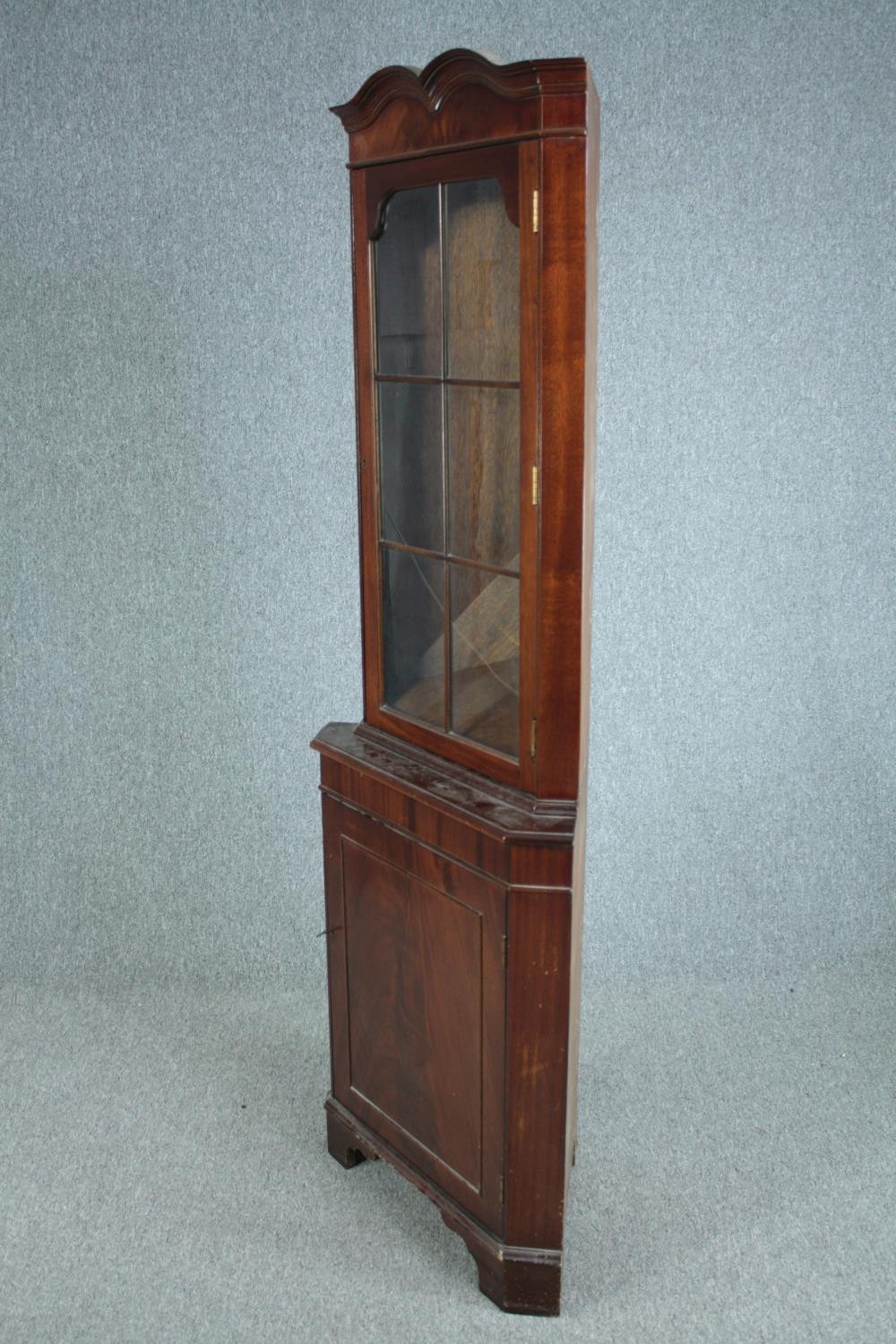 Corner cabinet, full height Georgian style flame mahogany. H.185 W.65cm. (Glazed door locked and - Image 4 of 4