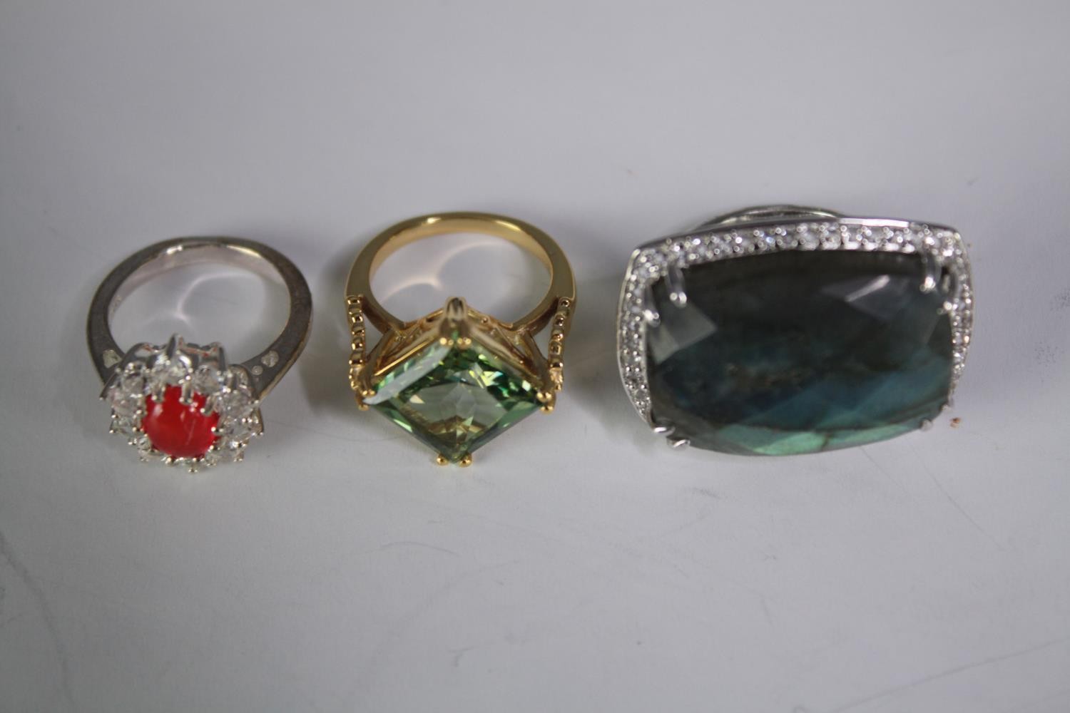 A collection of ten silver gem-set rings of various designs. Set with Labradorite, Fire opal, - Image 2 of 4