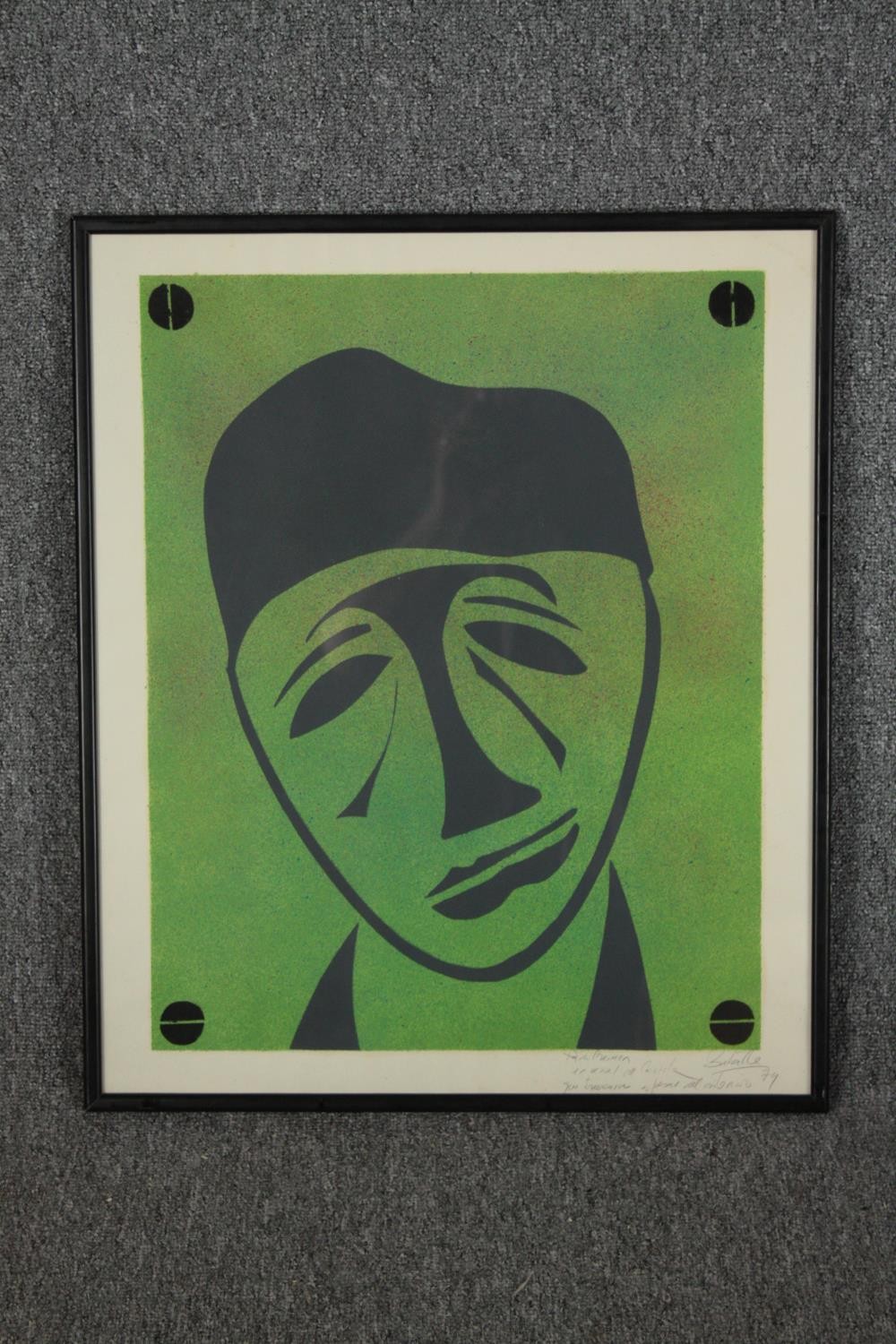 A two colour screen-print. Signed indistinctly in pencil and dated 1979. Framed and glazed. H.65 W. - Image 2 of 4