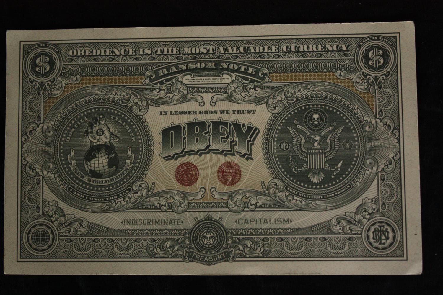 Shepard Fairey OBEY. Twelve double sided 'Bank of Capitalism' notes. "Obedience is the most valuable - Image 3 of 6