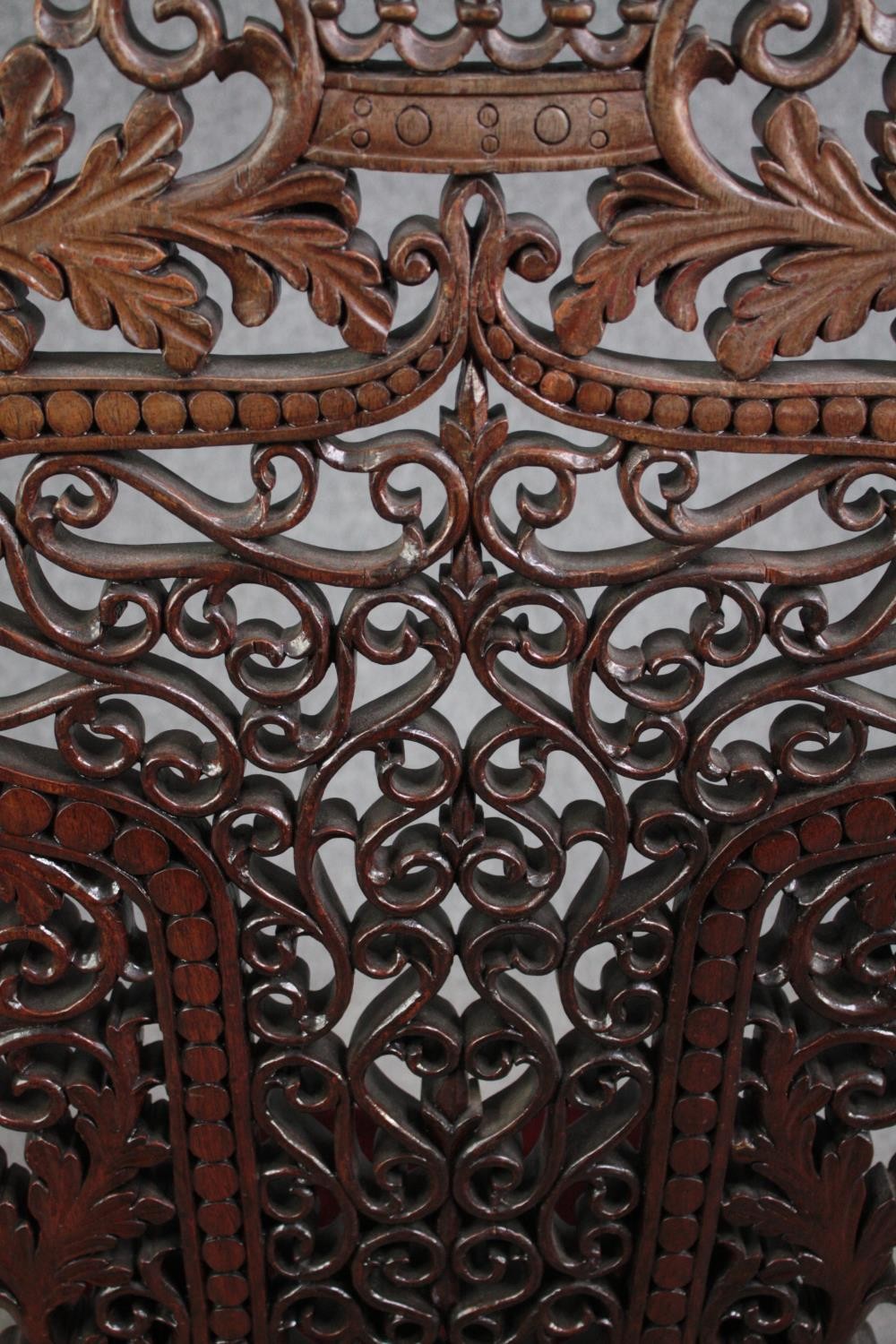 Side chair, 19th century Burmese carved hardwood. H.128cm. - Image 8 of 9