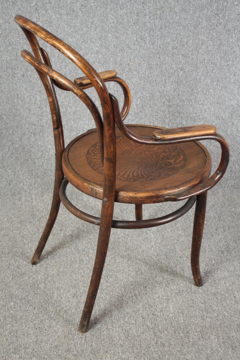 Armchair, late 19th century bentwood with Mundus, Austria label to the underside. - Image 3 of 5