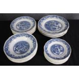 A set of Mason's Willow plates. Spode. Blue and white with light scalloped edges. Plates, bowls