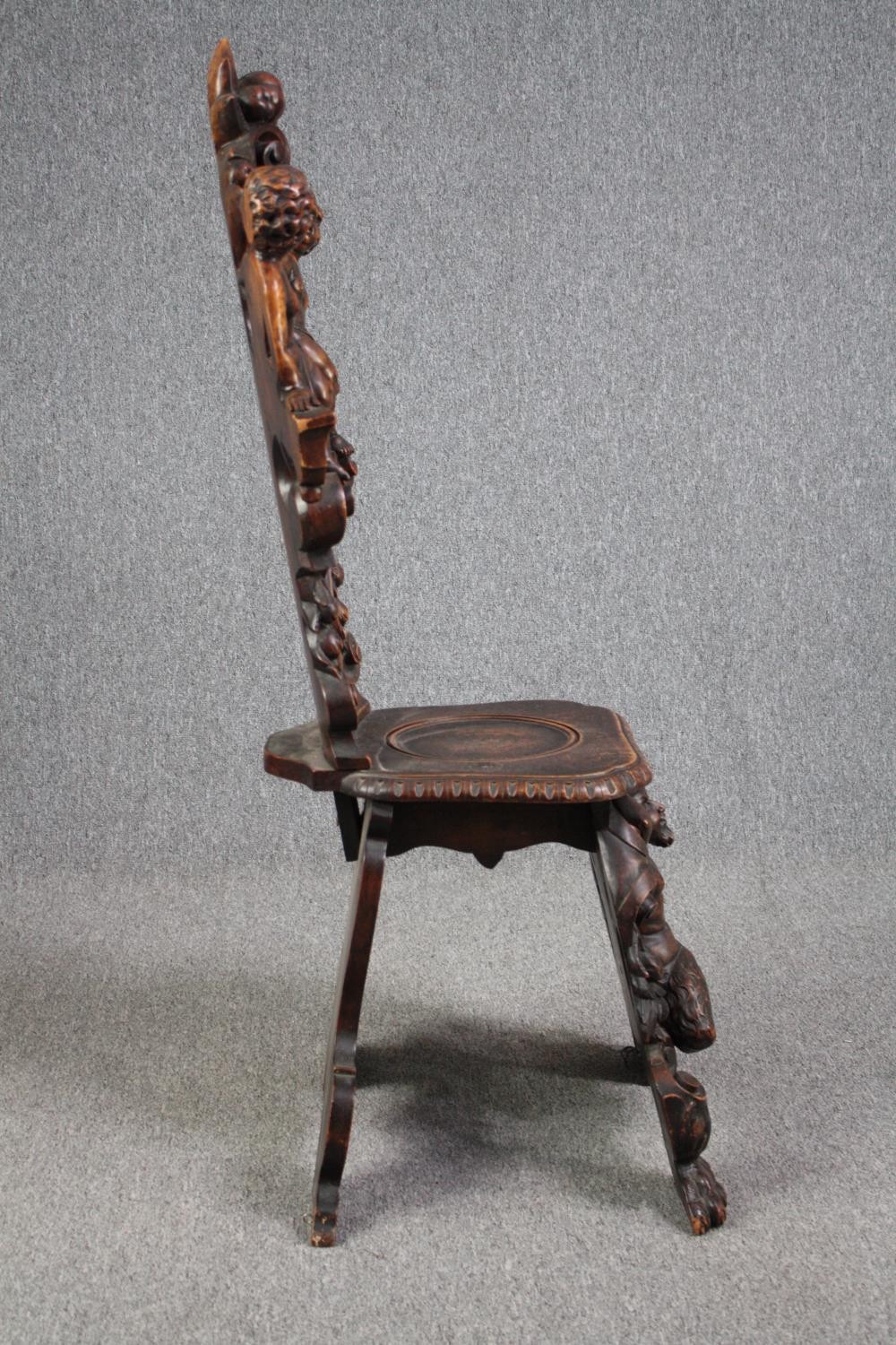 Hall chair, 19th century Italian Sgabello, carved walnut. H.123cm. - Image 3 of 7