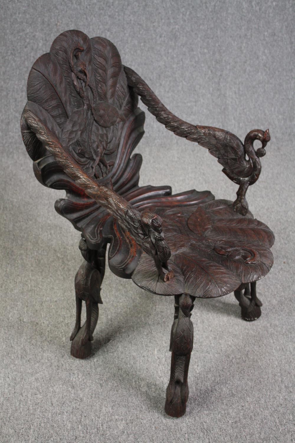 Grotto chair, 19th century Venetian style with allover bird and foliate carving. H.87cm. - Image 2 of 11