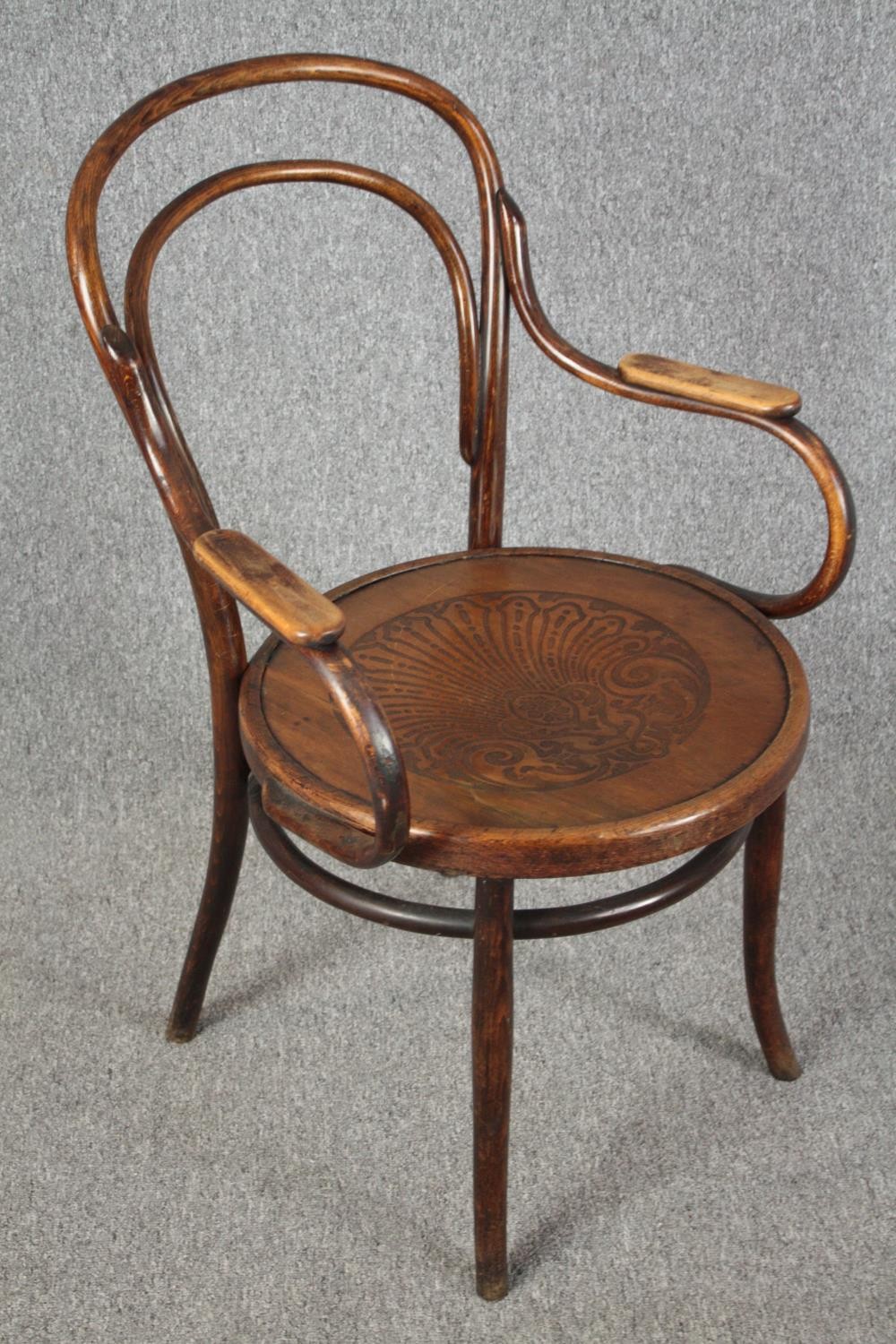 Armchair, late 19th century bentwood with Mundus, Austria label to the underside. - Image 2 of 5