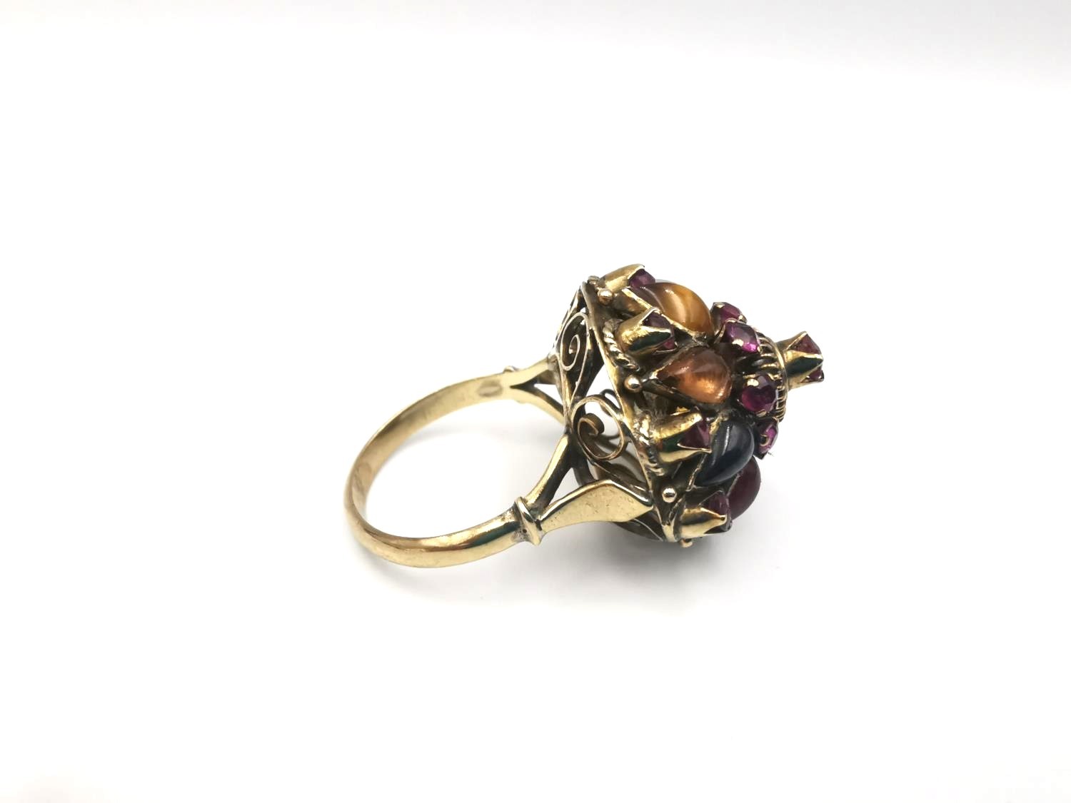 A 14 carat rose gold multi gemstone Harem Thai princess ring. Set with seventeen round mixed cut - Image 2 of 8