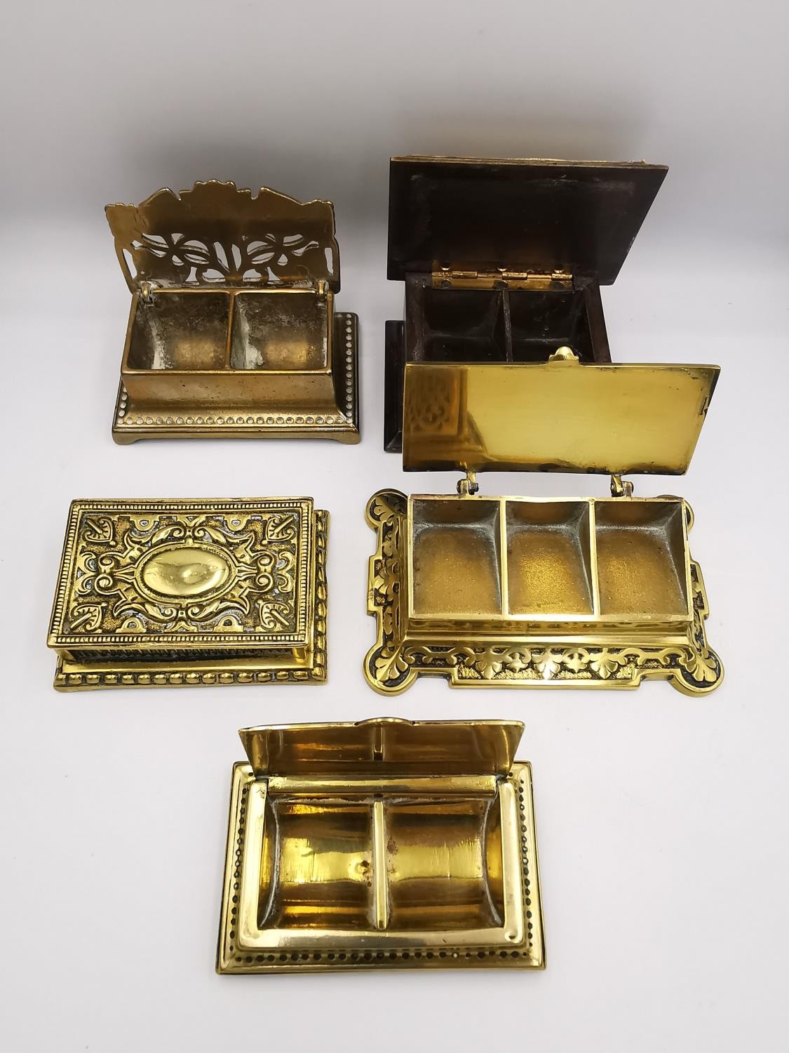 A collection of five 19th century and early 20th century brass stamp boxes, including one with a - Image 2 of 8