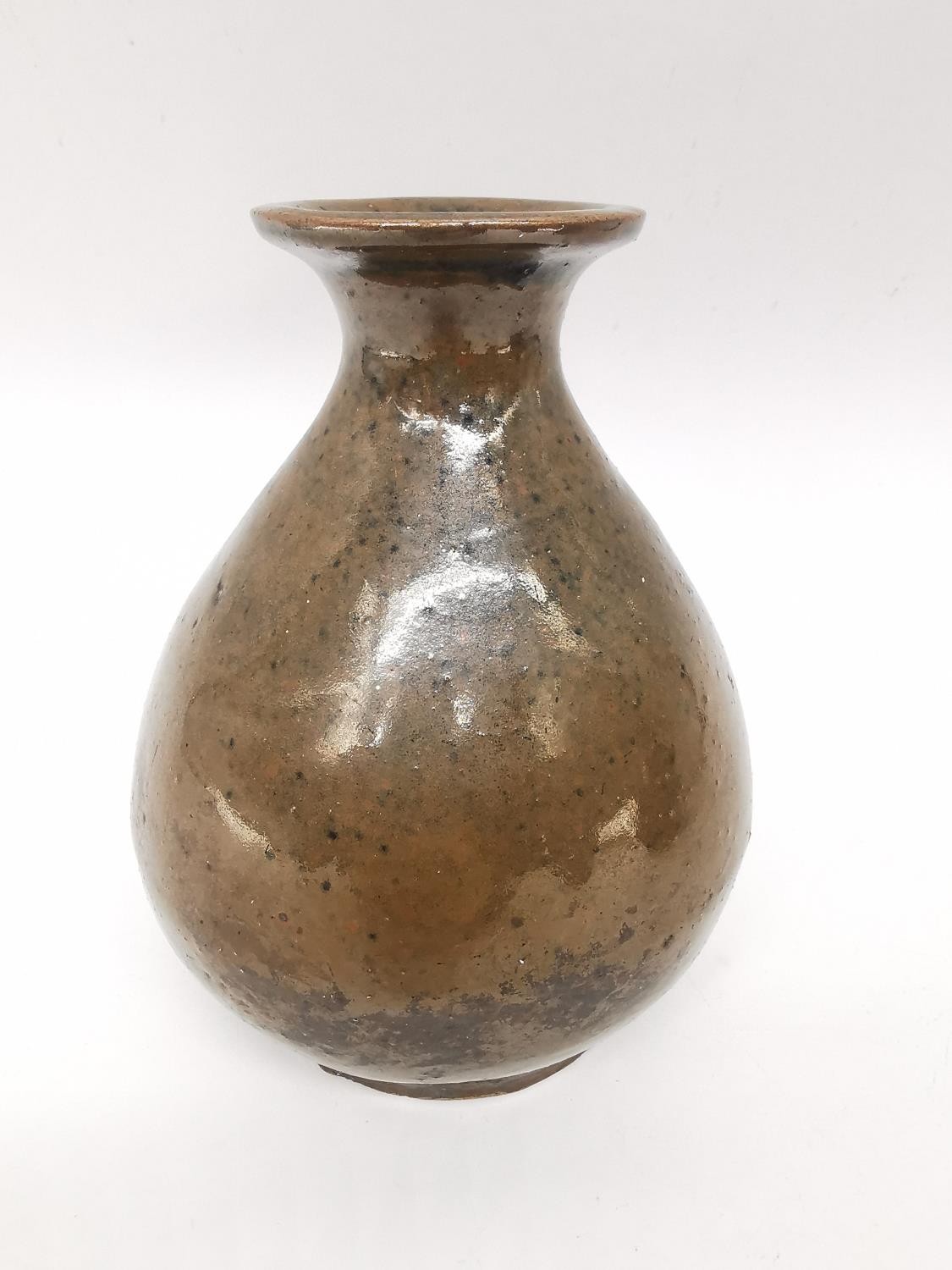 Three 20th century Japanese brown glaze bottle vases with raised character mark to the base. H.15cm - Image 6 of 11