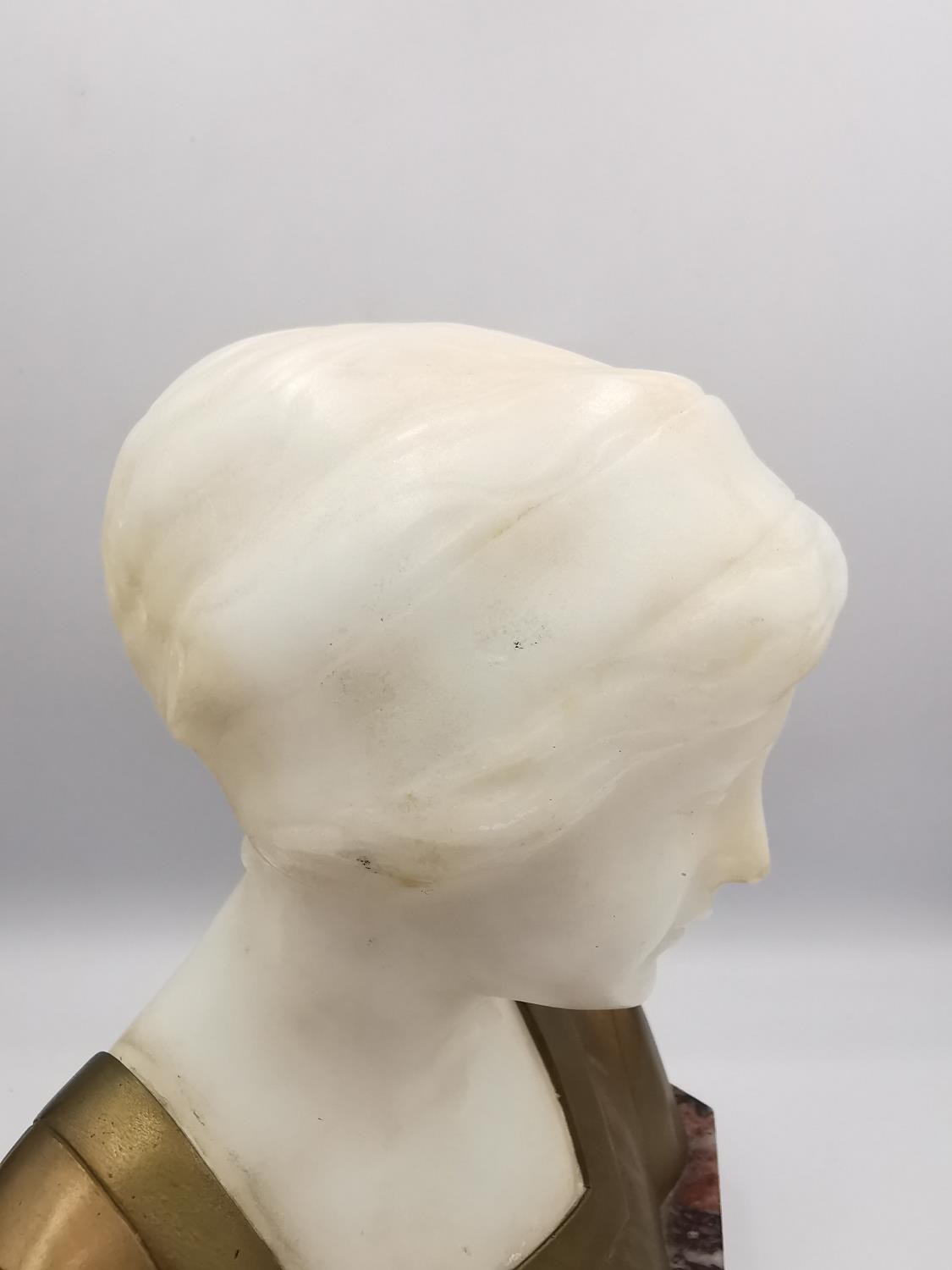 Richard Pauli (1855-1892), a carved white marble and gilded bust of a young lady in a dress, mounted - Image 3 of 6