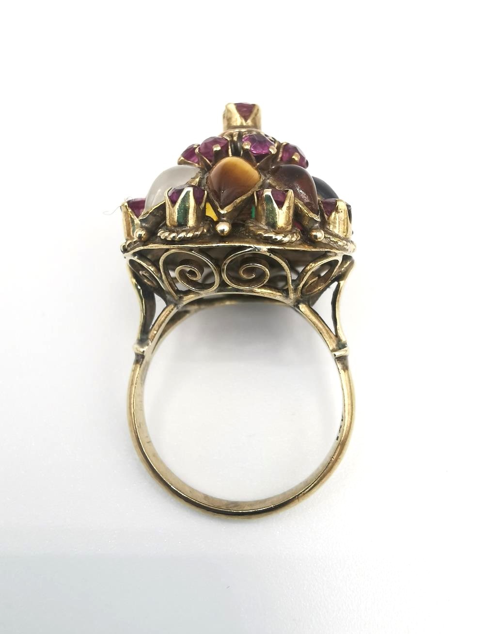 A 14 carat rose gold multi gemstone Harem Thai princess ring. Set with seventeen round mixed cut - Image 3 of 8