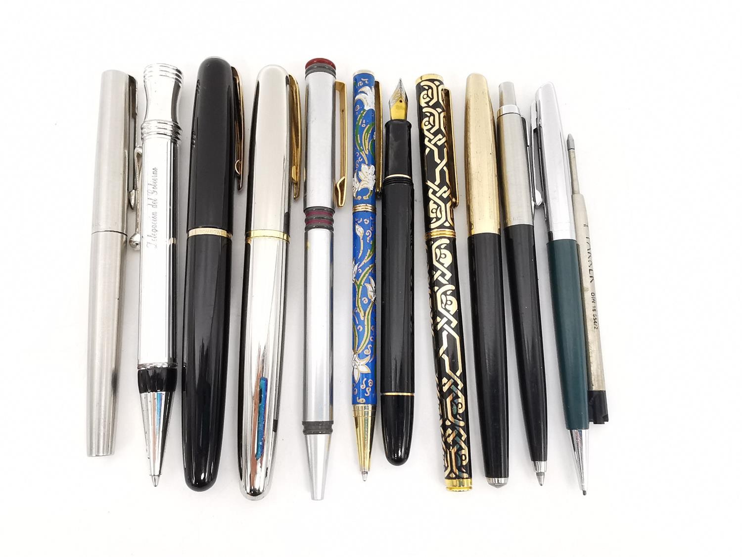 A collection of eleven vintage ballpoint and fountain pens, including two Japanese Tombow