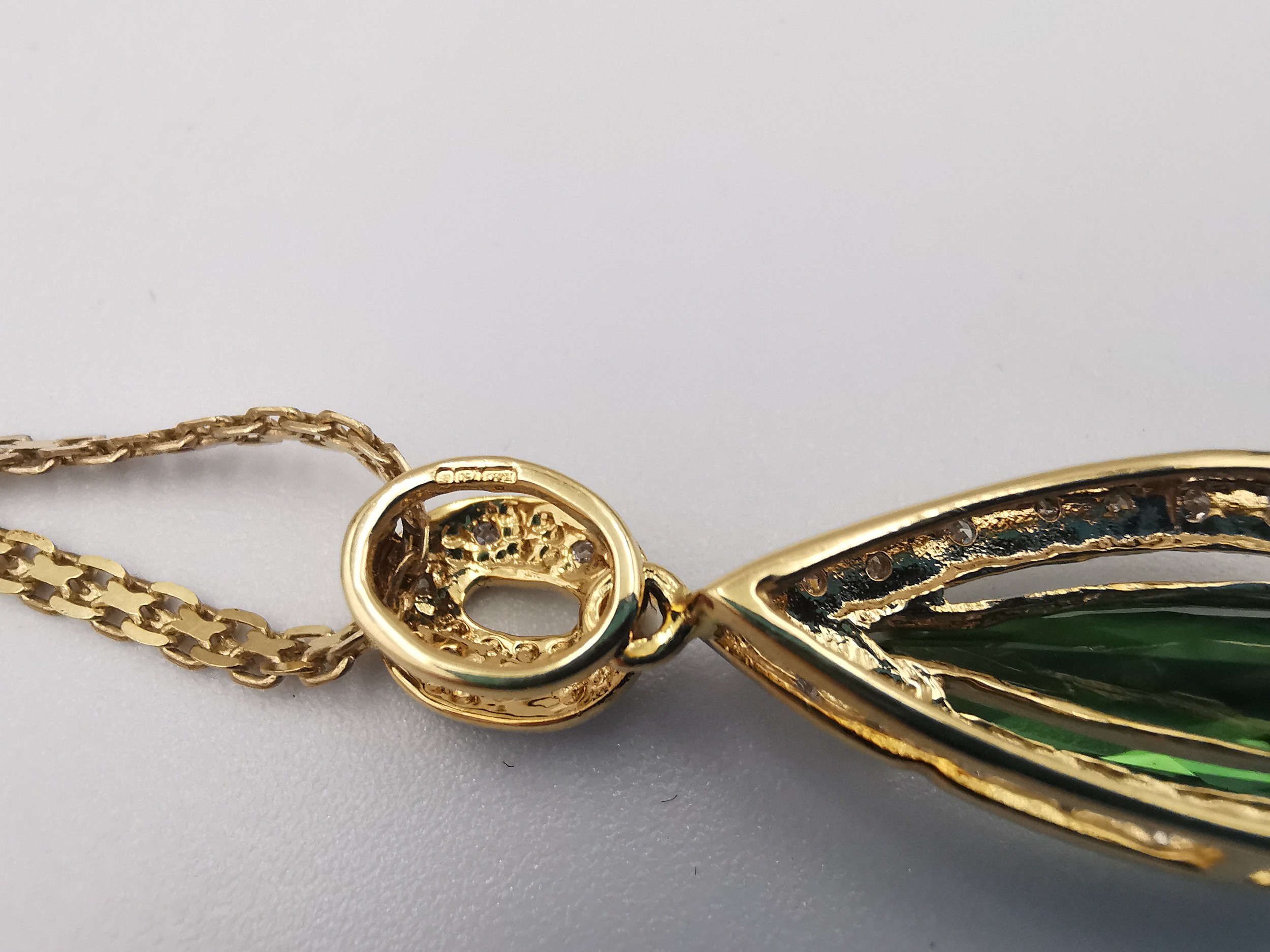 A cased 18 carat diamond and Santa Rosa tourmaline drop pendant on a gold plated silver rope - Image 7 of 9