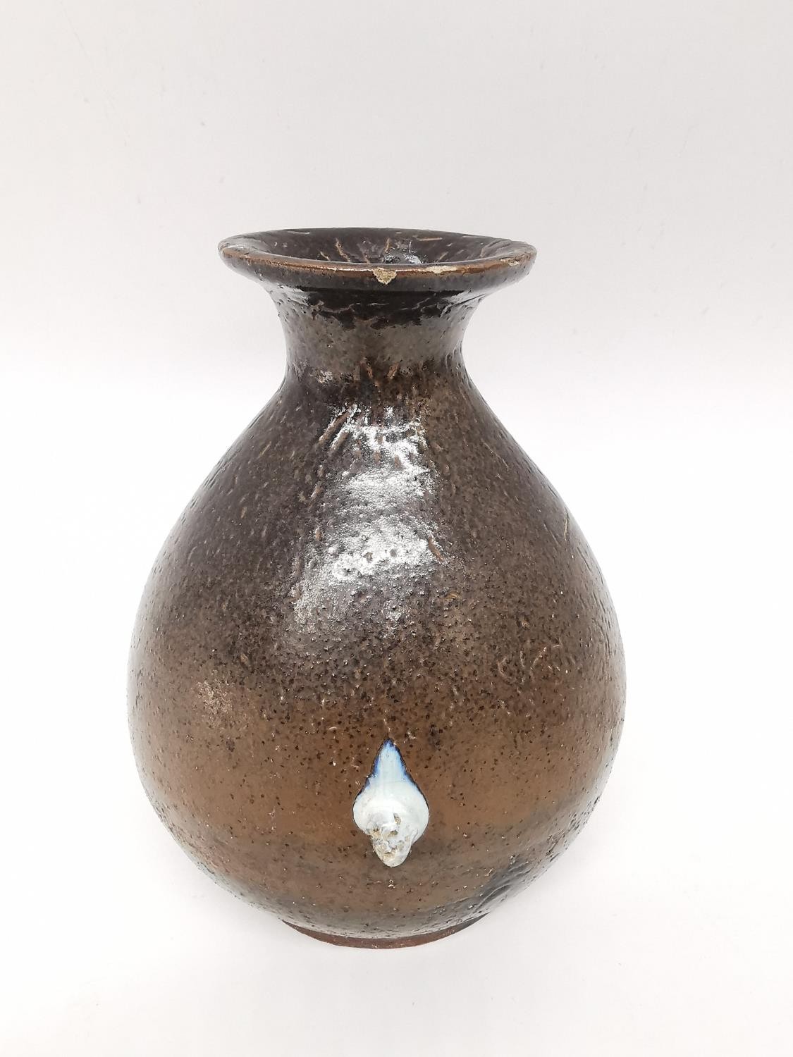 Three 20th century Japanese brown glaze bottle vases with raised character mark to the base. H.15cm - Image 2 of 11