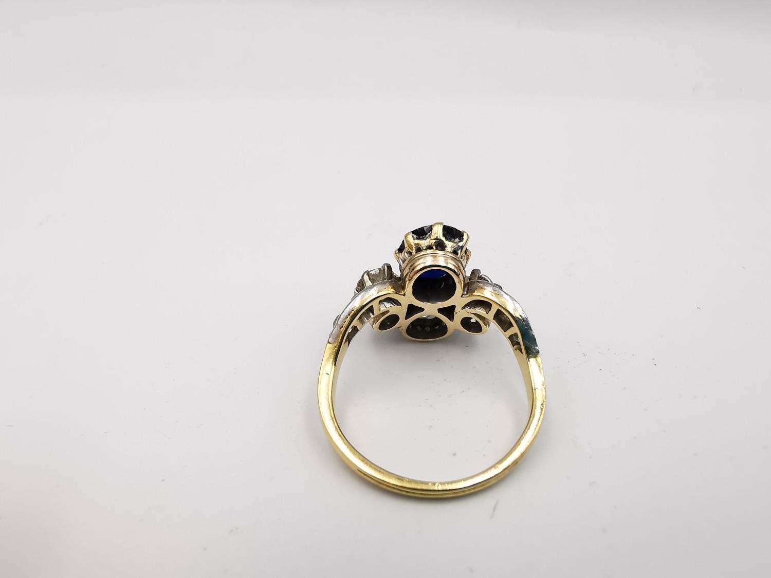 An Art Nouveau old mine diamond and sapphire two stone yellow (18ct gold) and white metal (platinum) - Image 6 of 9