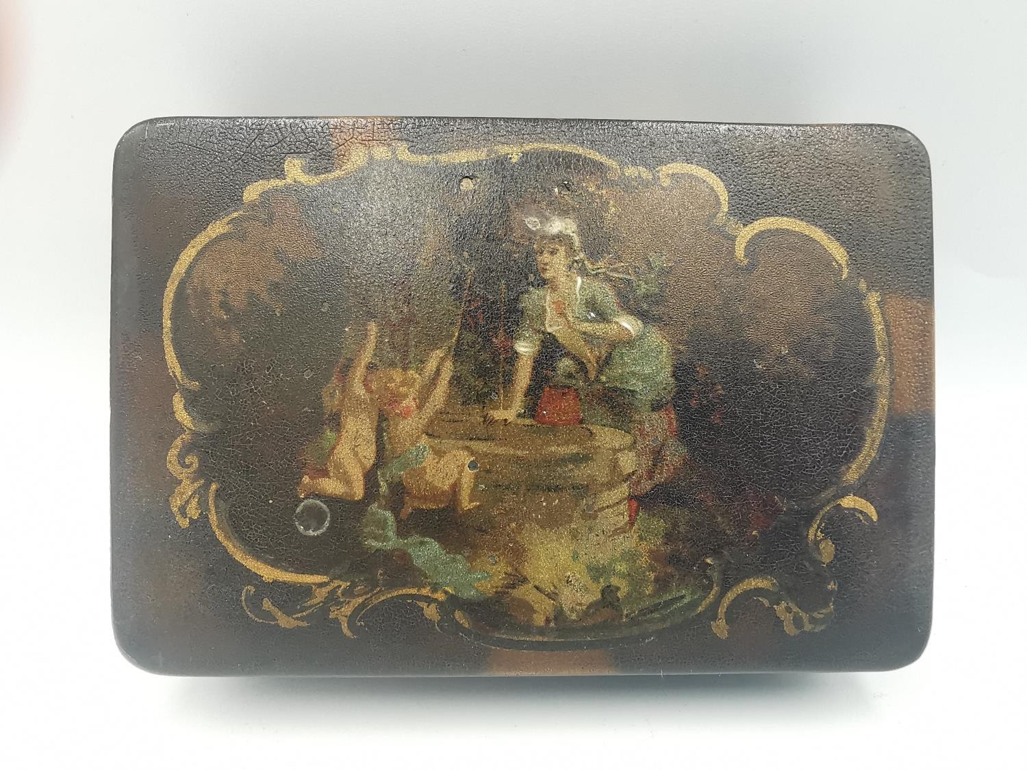 Three 19th century lacquered snuff boxes, one of rectangular form with painted red interior with - Image 2 of 9