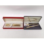 Two cased sets of vintage fountain pens, including a gold plated Schaeffer set with gold plated nibs