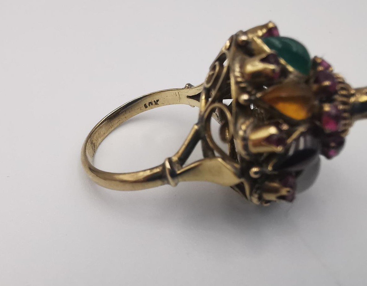 A 14 carat rose gold multi gemstone Harem Thai princess ring. Set with seventeen round mixed cut - Image 8 of 8