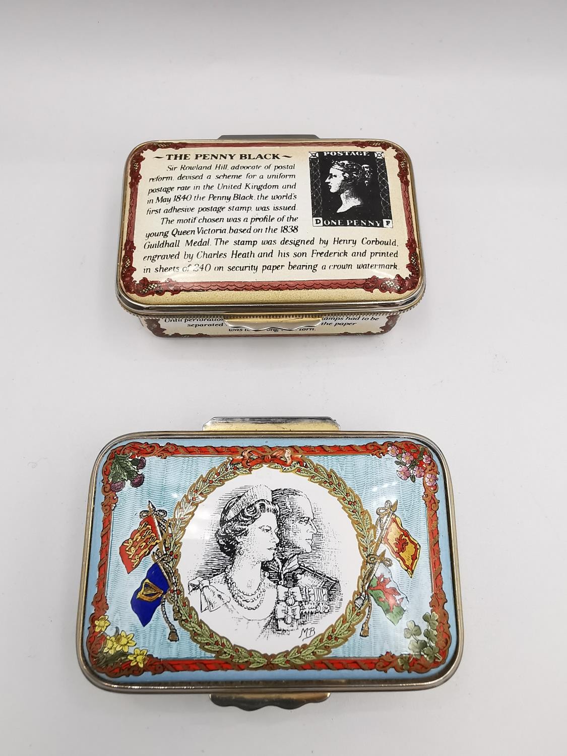 A collection of silver plate, enamel and inlaid 19th and 20th century stamp boxes, including a - Image 6 of 15