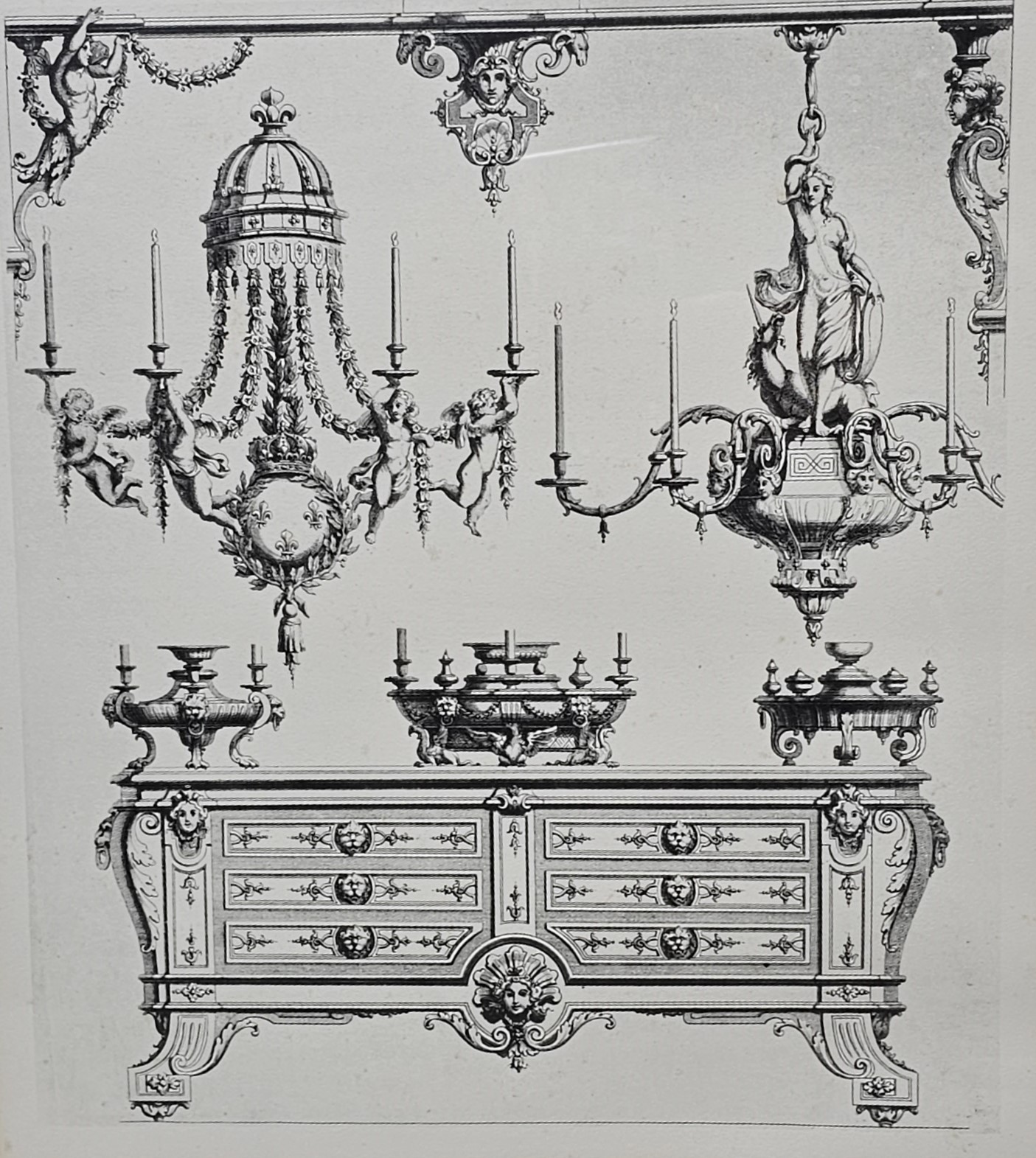 A set of four contemporary framed and glazed prints, Louis XV style furniture and furnishings. H. - Image 5 of 5