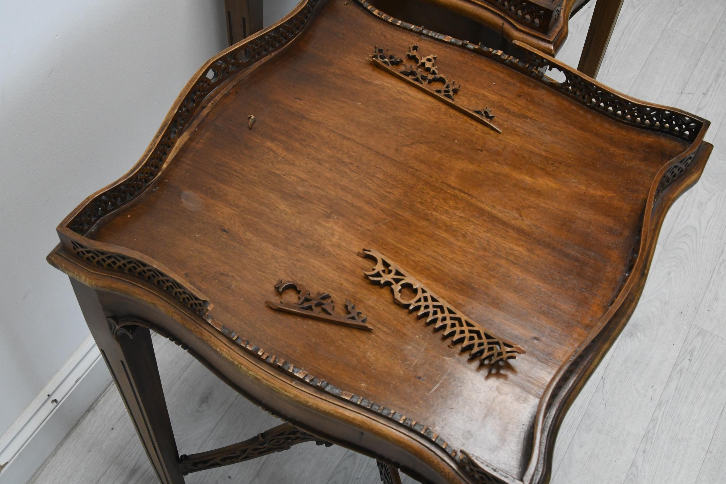 Lamp tables or occasional tables, a pair, Chippendale style mahogany. H.75 W.48 D.48 (In need of - Image 8 of 8