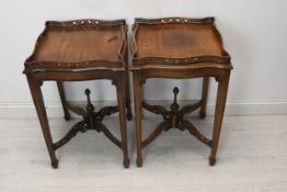 Lamp tables or occasional tables, a pair, Chippendale style mahogany. H.75 W.48 D.48 (In need of