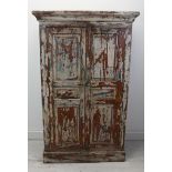 A distressed painted Eastern hardwood hall cupboard. H.129 W.84 D.42