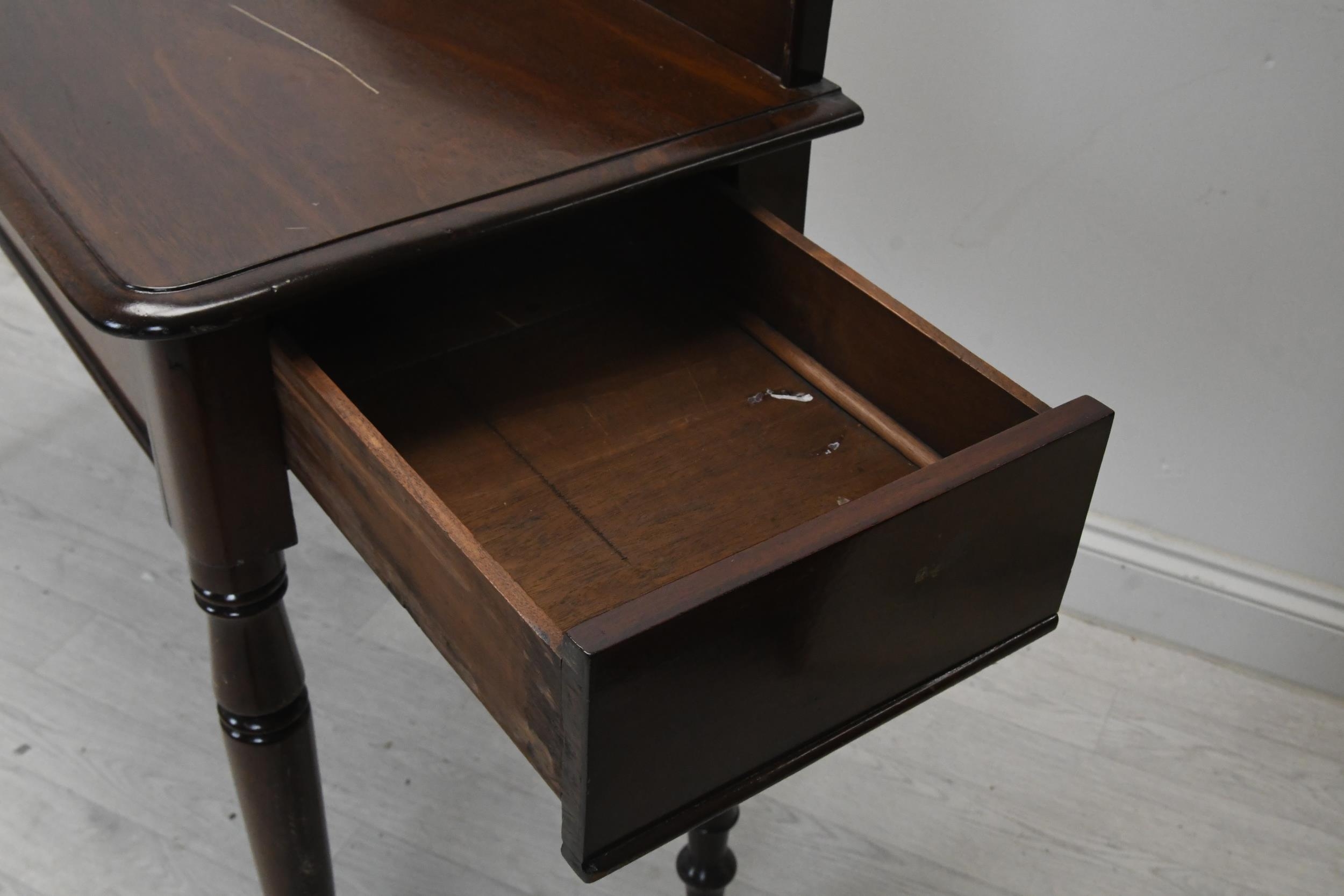 Console table, mid 19th century mahogany on turned supports. H.98 W.102 D.42 (Some damage as seen). - Image 3 of 6